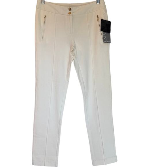 Alfani Ivory Skinny Pants Gold Zip Detail Pleated Front Size 4 NWT - Picture 1 of 8
